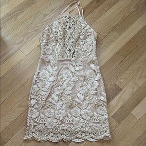 Lulu's Cream Floral Embroidered Mini Dress